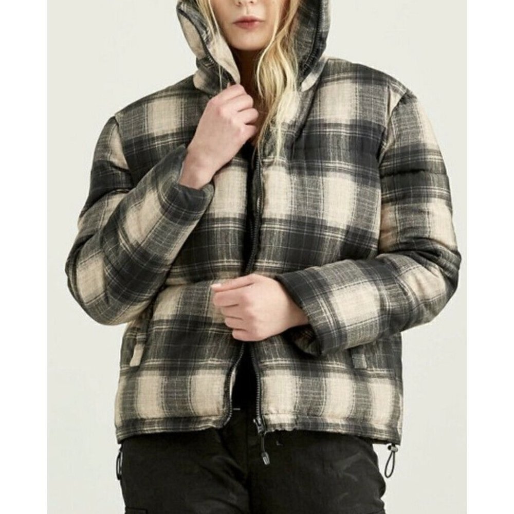 NWT Boundless North Size S Plaid Puffer Jacket Brown MSRP $128